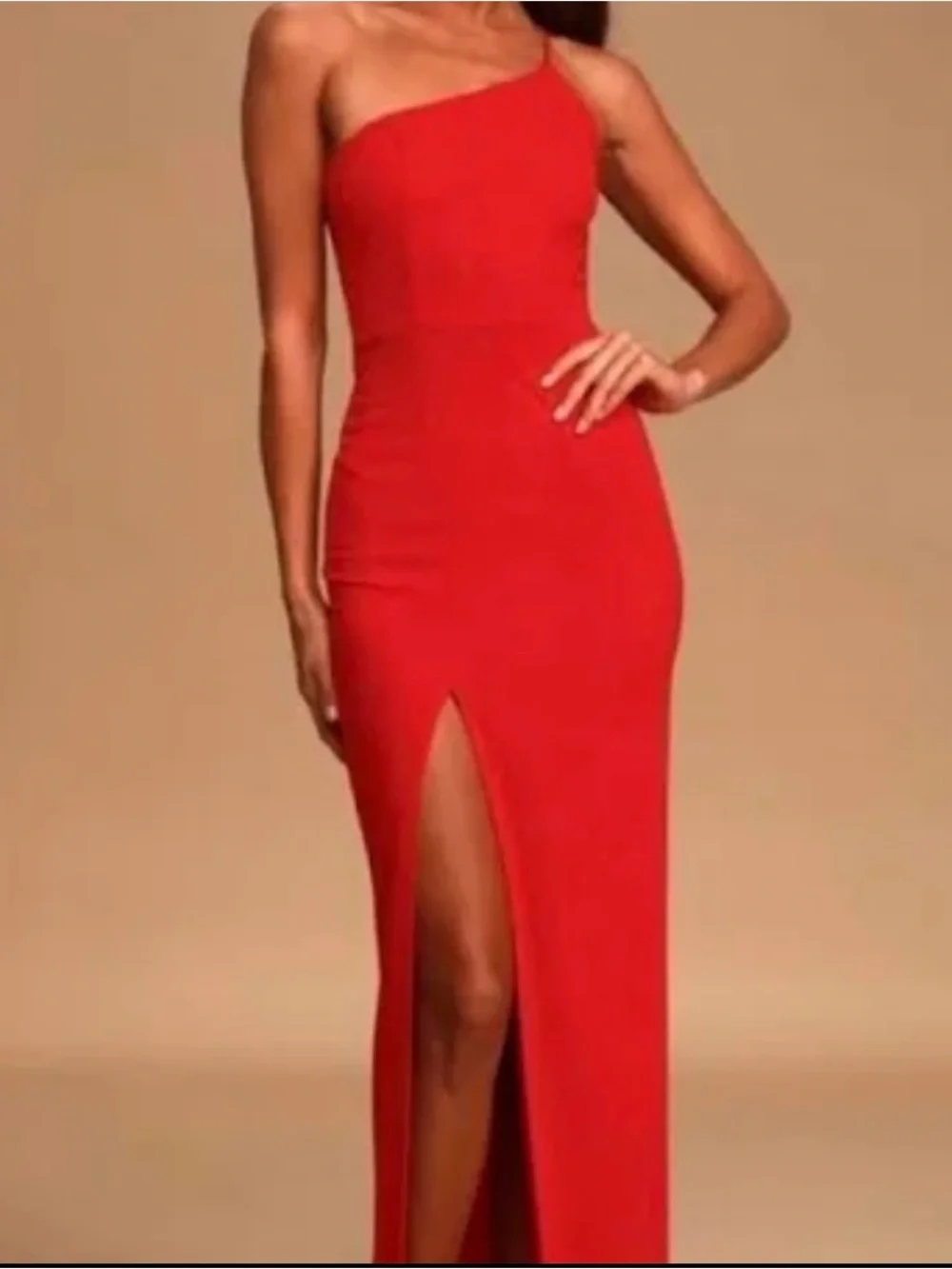Abercrombie & Fitch One Shoulder  Maxi Dress Red Split Formal Wedding LT NWT